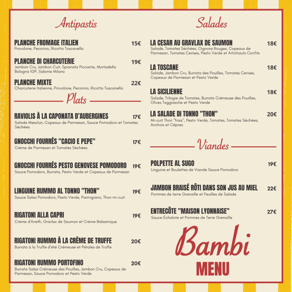 bambi bandol carte restaurant
